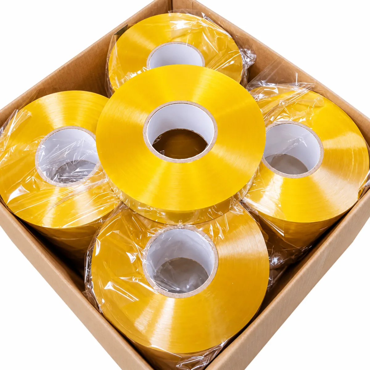 Băng keo trong, đục, vàng chanh cuộn 600Y, cây 6kg 6 cuộn, lõi nhựa 5mm